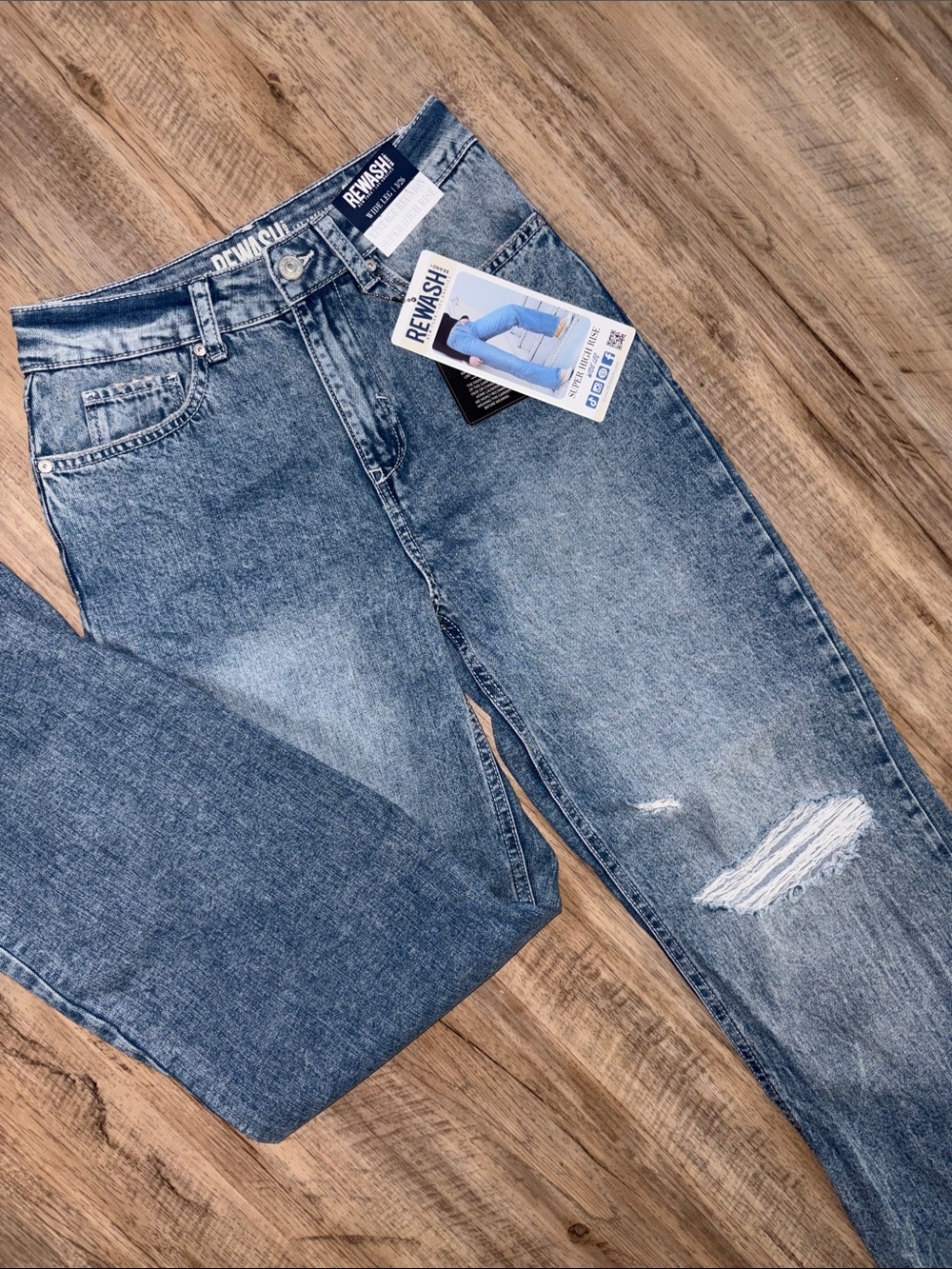 Rewash Light Blue Distressed Relaxed Jeans